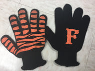 Black and orange winter gloves
